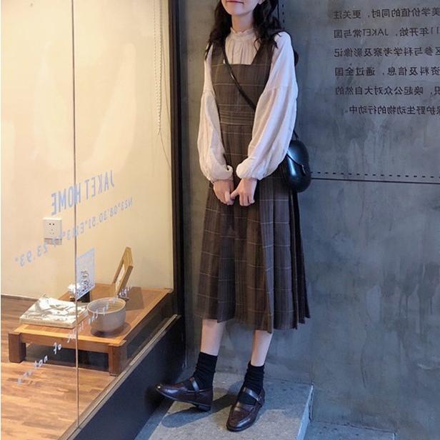 ロングワンピース 2点セット セットアップ ワンピース レディース ブラウス 長袖 グレンチェック ジャンパースカート 大きいサイズ バルーン袖 フリル Ssl0052 Leap リープ 通販 Yahoo ショッピング