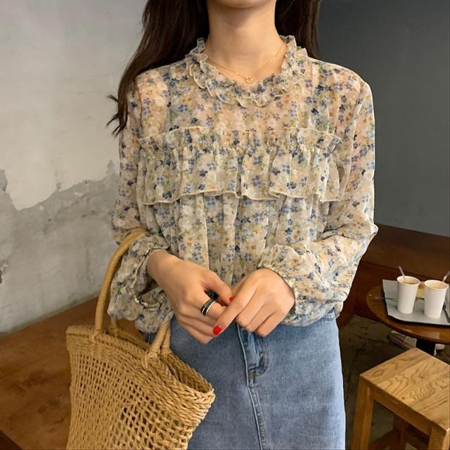 トップス シャツ ブラウス レディース 花柄 シフォンブラウス 長袖 