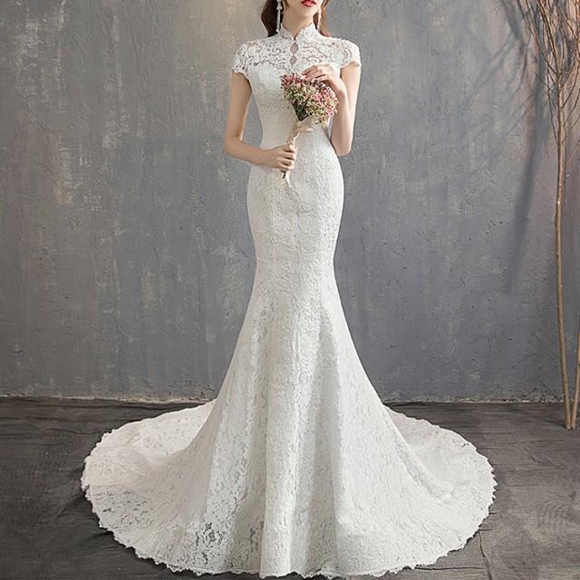 ラッピング無料 ウェディングドレス マーメイド 大きいサイズ 3l ウエディングドレス 袖あり 白 二次会 花嫁 フィッシュテール 花柄 刺繍 総レース ハイネック Ssw0092 Leap リープ 通販 Yahoo ショッピング 爆売り Www Skylanceronline Com