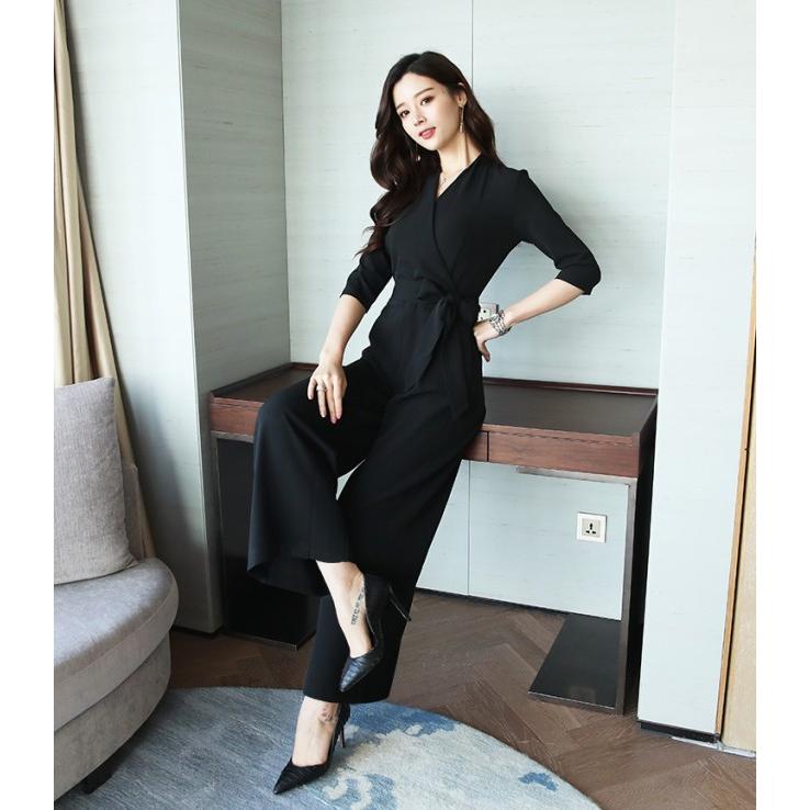 かっこいい パンツドレス 韓国 オールインワン ドレス パンツ 袖あり レディース パーティードレス 結婚式 お呼ばれ 大きいサイズ