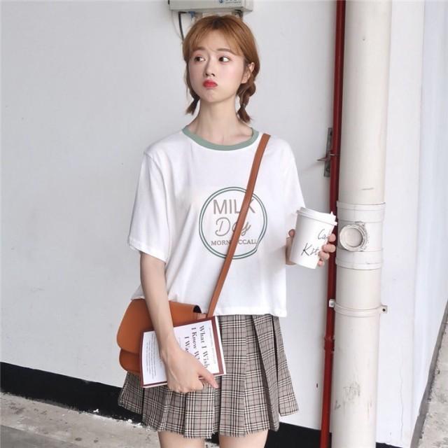 ショート丈 Tシャツ 半袖 ガーリー 韓国 原宿系 ファッション レディース トップス カジュアル スポーティー 韓国 W0073 Leap リープ 通販 Yahoo ショッピング