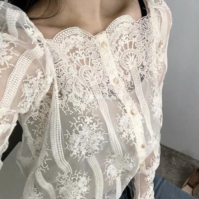 新品未使用タグ付き　グレースクラス　総柄刺繍　花柄　シアー　レース　ブラウス　M Meridian花柄シアーレース|カットソー - 古着屋グレープフルーツ