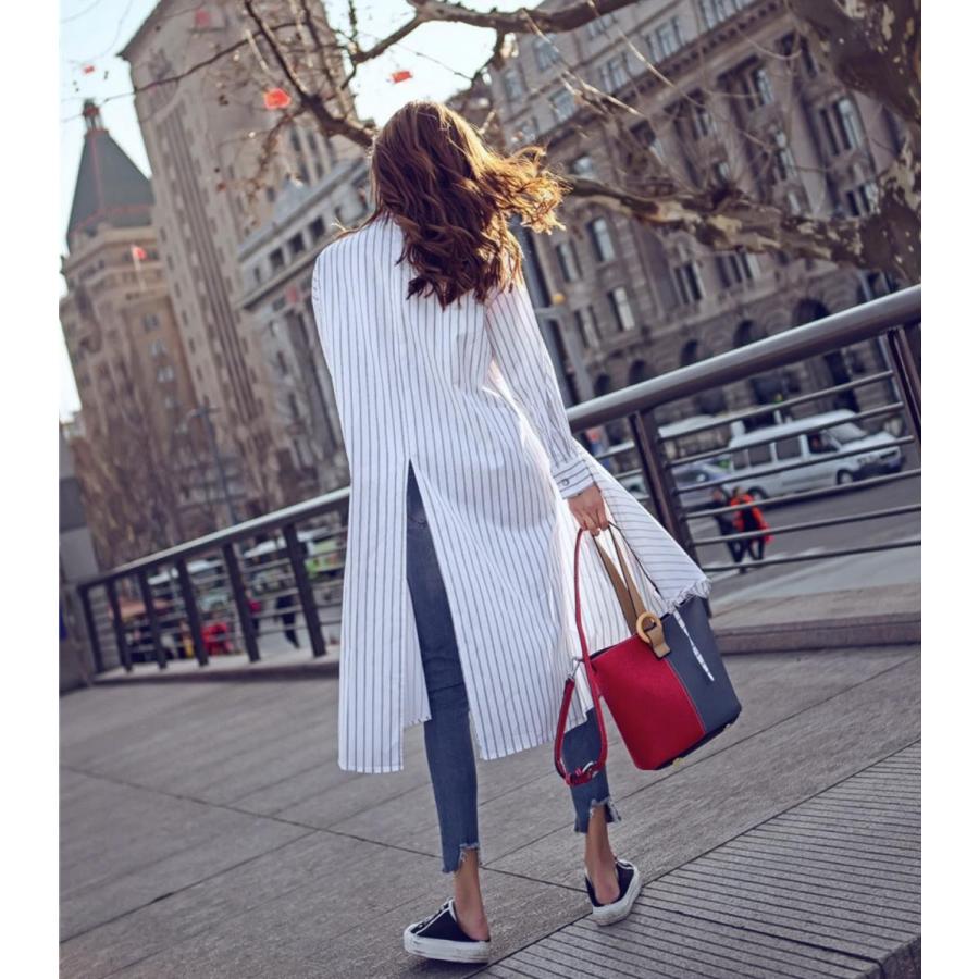 ロングシャツ ストライプ アシンメトリー シャツ ブラウス レディース