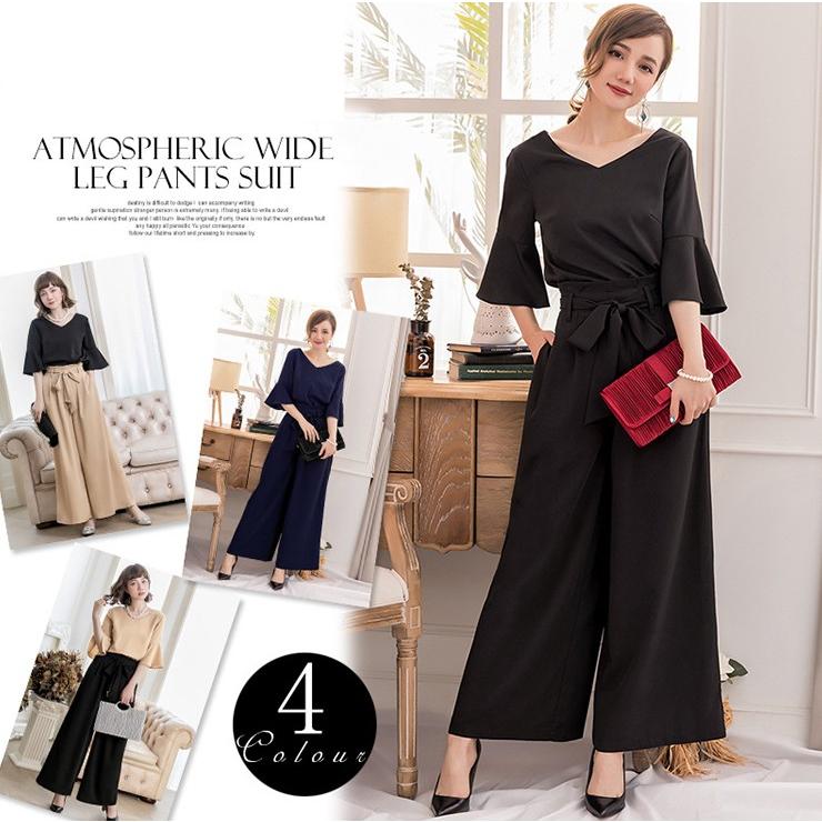 パーティードレス パンツドレス かっこいい セットアップ ベルスリーブ