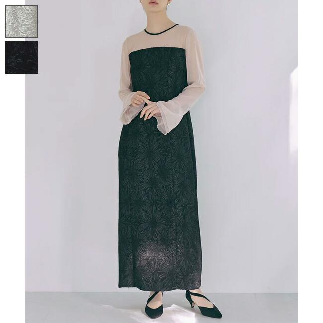 kaene カエン 花園 フラワー ジャガード ドレス ワンピース Iライン  