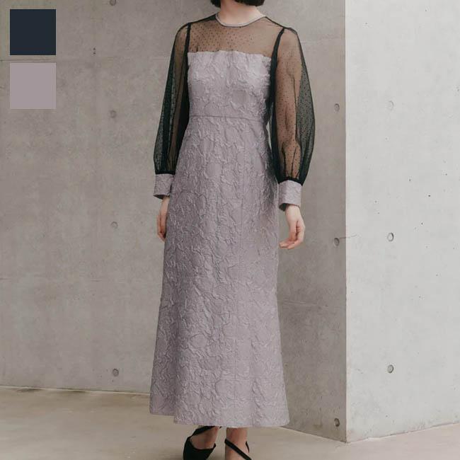 カエン　kaene ドレス kaene（カエン） 花園 エンボスフラワー ドット ミックス ドレス