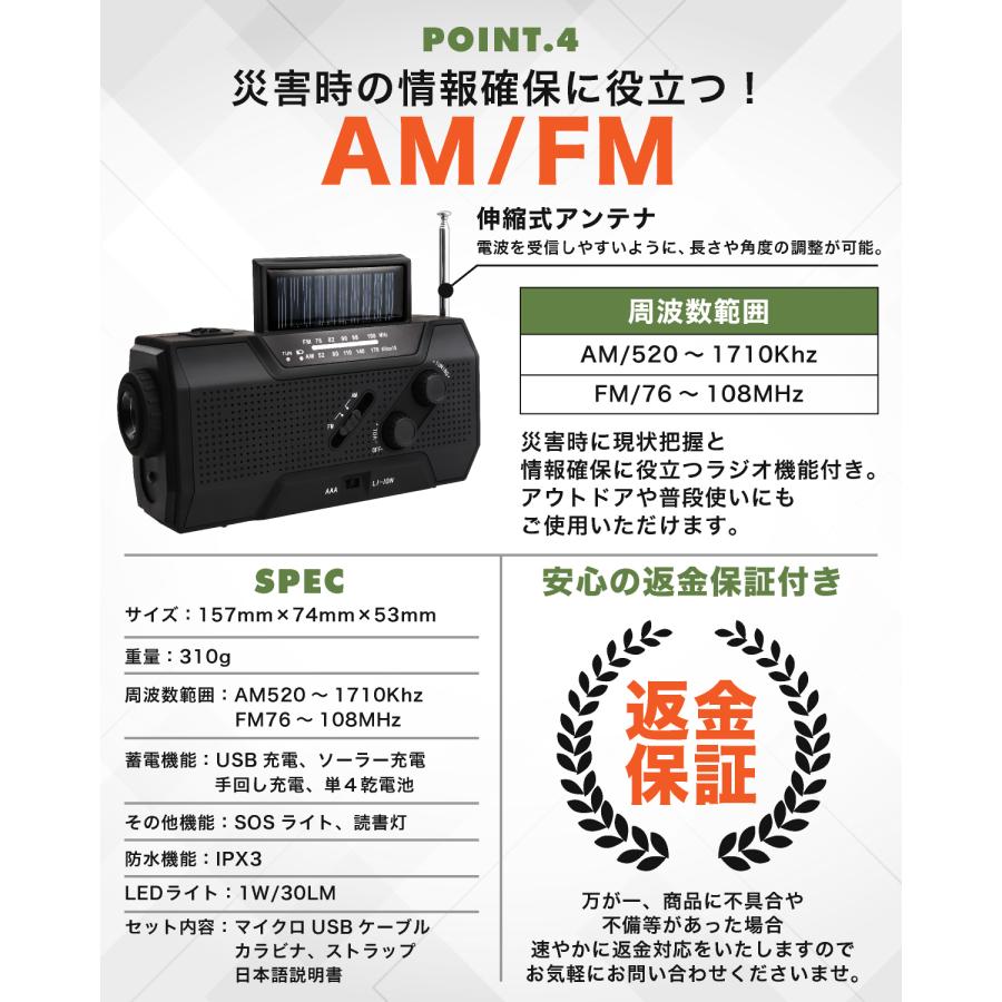 【防災士監修】 防災ラジオ ラジオライト　ソーラー多機能ラジオ　手回し　懐中電灯 読書ランプ付　IPX3防水　USB充電 |  | 06