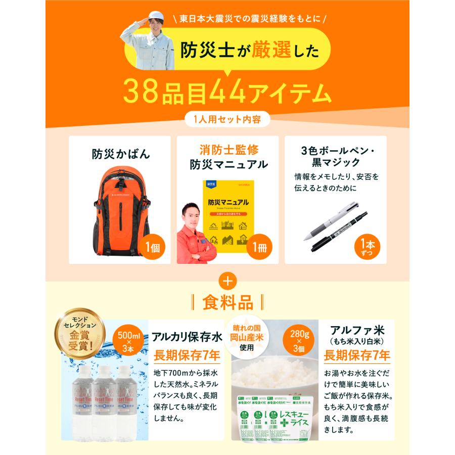 防災士＆消防士監修】 防災セット 防災かばん 38品44点セット 防災