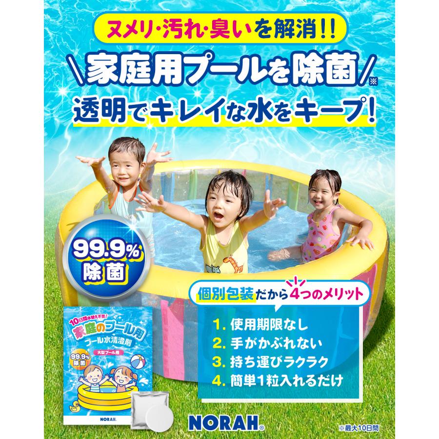 家庭 プール 除菌剤 99.9%除菌 水替え不要 小型 大型 プール用 汚れ ぬめり 臭い 防止 次亜塩素剤 塩素除菌 安心の日本製 個別包装 20錠 NORAH |  | 01