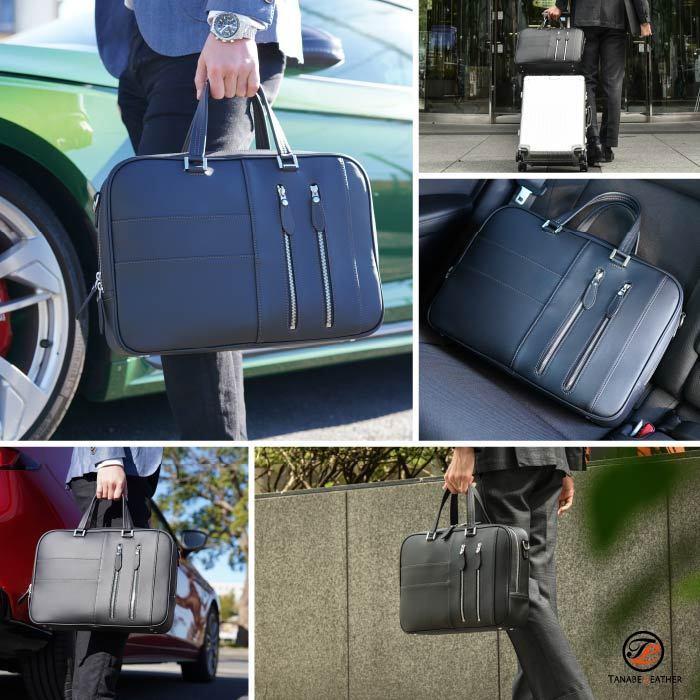   Platinum ビジネスバッグ2WAY 持ち手牛革 Whatna 牛革 ビジネス バッグメンズ 2way ショルダー 手提げ 本革 2室