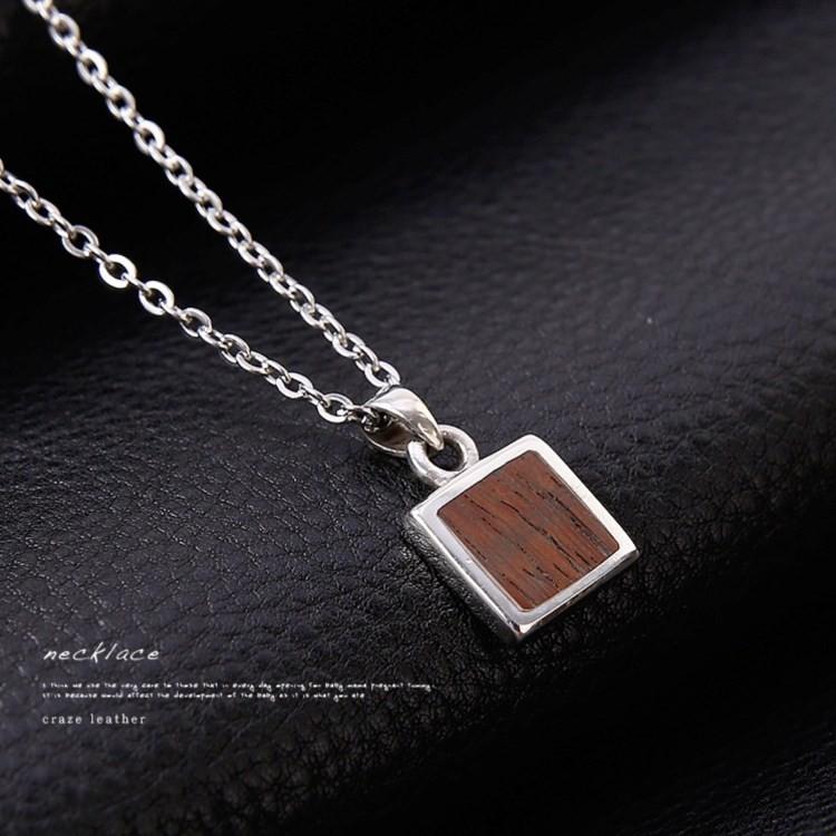 シルバー925 スクエア ウッドプレートペンダント シルバーネックレス