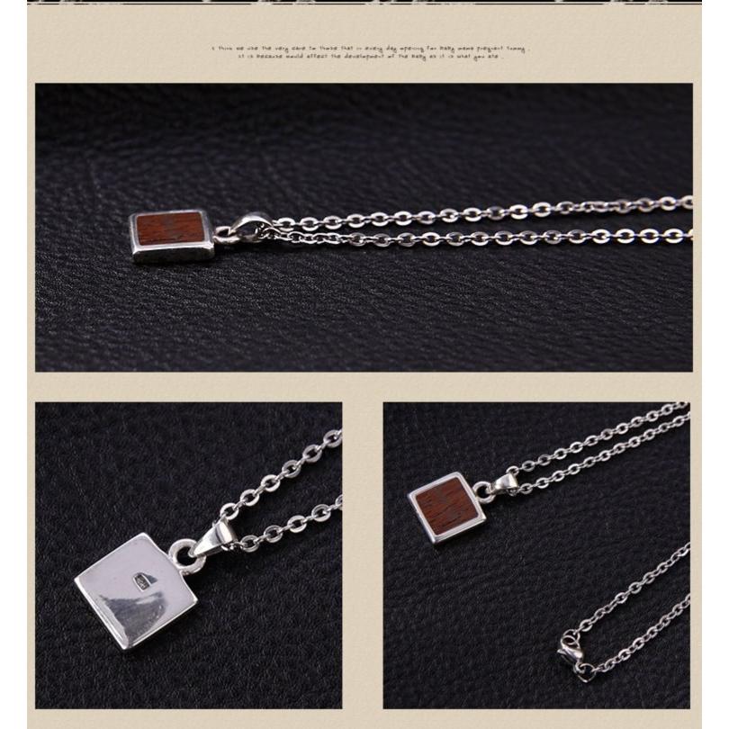 シルバー925 スクエア ウッドプレートペンダント シルバーネックレス