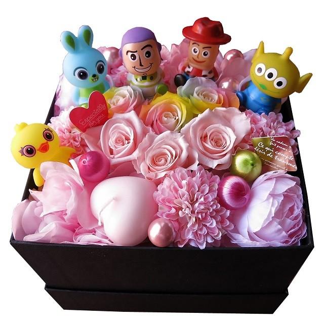 トイストーリー ボックスフラワー レインボーローズ プリザーブドフラワー入り おまかせマスコット4個入り あすつく