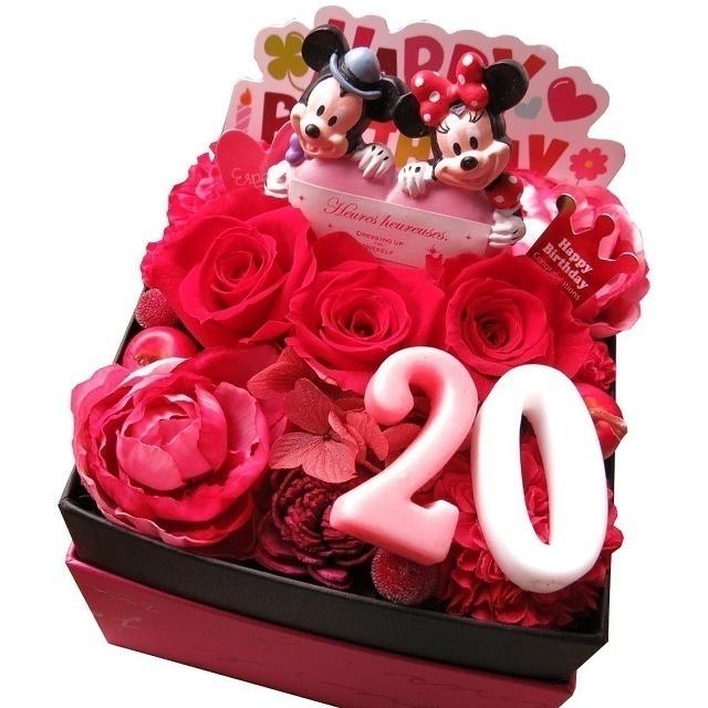 プリザーブドフラワー 結婚記念日 20周年 ディズニー プレゼント 数字20入り ミッキーミニーハート 花束風ギフト フラワーボックス ご希望数字でお作りします｜leaves78｜12