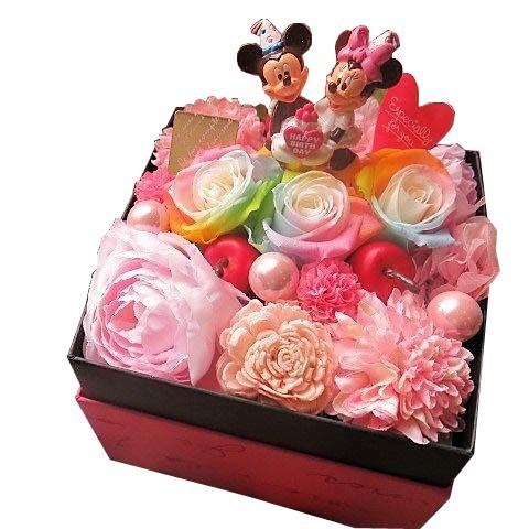 誕生日プレゼント ディズニー ミッキー ミニー入り 花束風 箱開けてスマイル ボックス入り レインボーローズ プリザーブドフラワー入り バースデーa Box Tan Mimini A Pre 001 Rain3 010 フラワーガーデンリーブス 通販 Yahoo ショッピング