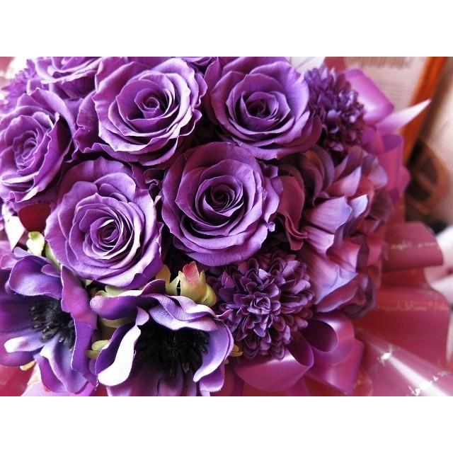 敬老の日 プレゼント 祖父 祖母 紫バラ プリザーブドフラワー入りギフト 花 枯れない お花 ケース付き_3