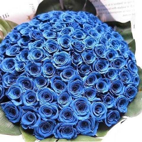 プリザーブドフラワー プロポーズ 彼女  枯れない花束 青バラ 100本 ミニローズ使用｜leaves78