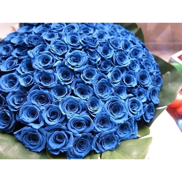 プリザーブドフラワー プロポーズ 彼女 枯れない花束 青バラ 100本 花束 ミニローズ使用｜leaves78｜03