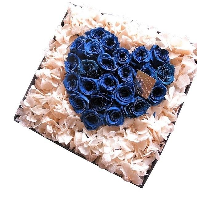 ホワイトデーギフト 彼女 女性 友達 プレゼント 花 ハート 青 プリザーブドフラワー スマイル ハート フラワーギフト