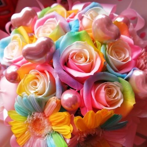 レインボーローズ 花束風 プリザーブドフラワー 記念日 サプライズ