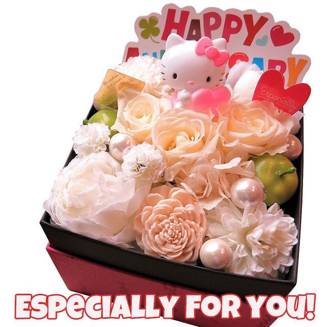 キティ入り ホワイトデー お返し 花 花束 フラワーギフト ボックス入り 白バラ プリザーブドフラワー W Box Kitty Pre Siro3 002 フラワーガーデンリーブス 通販 Yahoo ショッピング