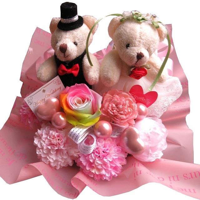 結婚祝い 結婚記念日 プレゼント ウェディングベアー入り フラワー