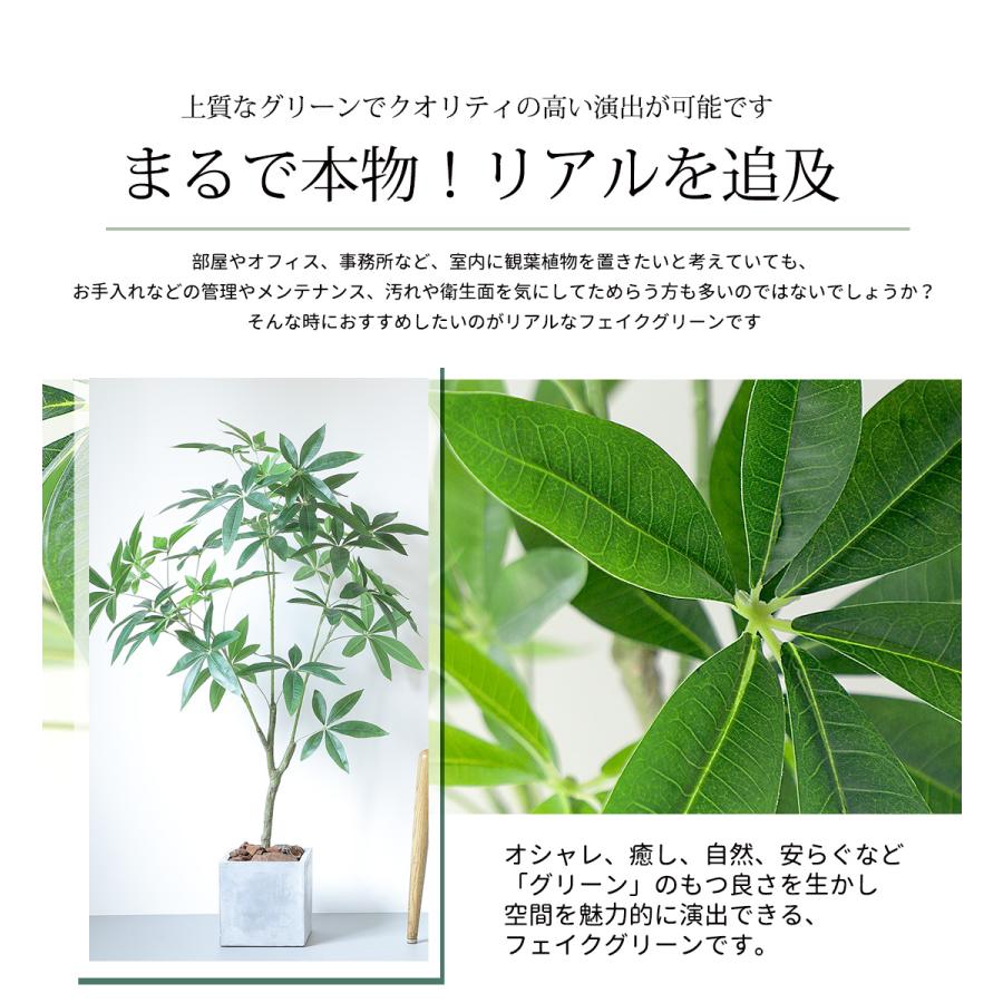 フェイクグリーン パキラ 120cm 観葉植物 ファイバークレイ製 プランター & バークチップ付き 無光触媒加工済 大型 フェイク リアル 造花 インテリア 光触媒｜leben｜06