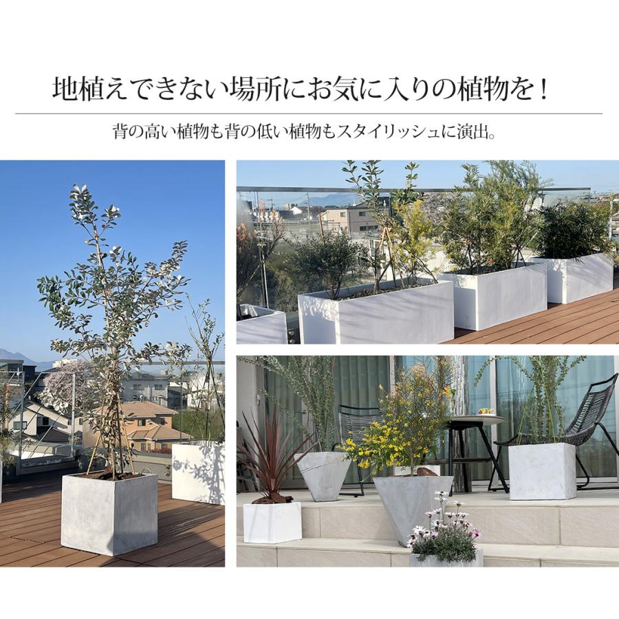 プランターおしゃれ  ひし形 幅41×奥行37×高さ50cm 植木鉢 ダイヤ ホワイト グレー 屋外 屋内 ガーデニング 多角形 ファイバークレイプランター｜leben｜04