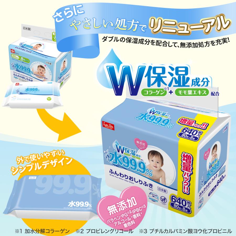 ベビー用おしりふき レック 日本製 ふんわりおしりふき 無添加 W保湿 水99 9 80枚 3個入りx10パック