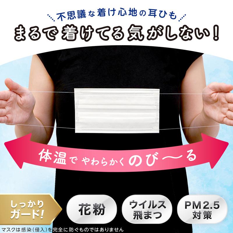 ふわるん マスク ふつう 不織布 使い捨て 7枚入×3個 ホワイト 耳が痛くない 優しい まるで着けている気がしない 極細耳ひも カラー｜lecdirect｜02