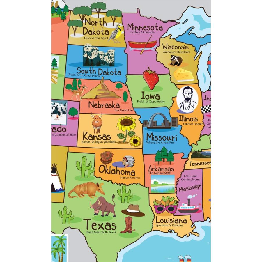 キッズ アメリカ合衆国地図 ウォールポスター 13 X 19 米国地図 プレミアム紙 州スローガンと画像50枚 ラミネート加工 B07h4g6sl1 Le Chantilly 通販 Yahoo ショッピング