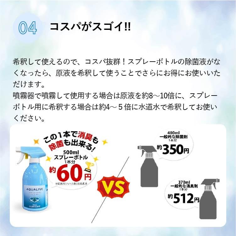 【安全除菌 微酸性次亜塩素酸水】アクアリブ500mlスプレー[希釈済み100ppm] 除菌スプレー 消臭 トイレ 玄関 ペット 赤ちゃん ウイルス 感染予防｜lechien-life｜08