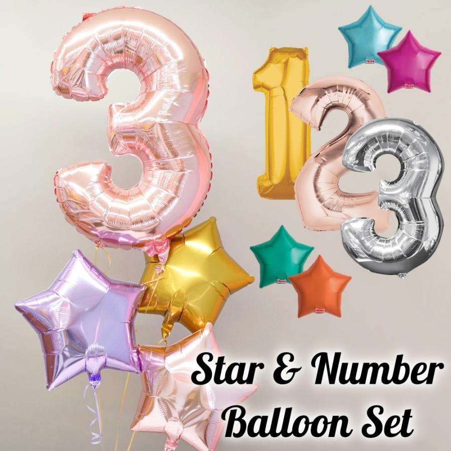 バルーンギフト バルーン電報 バルーン 数字 誕生日 ゴールド ブラック ピンク 周年 祝い おしゃれ かわいい 数字と星のバルーンセット （浮かせてお届け） | ブランド登録なし