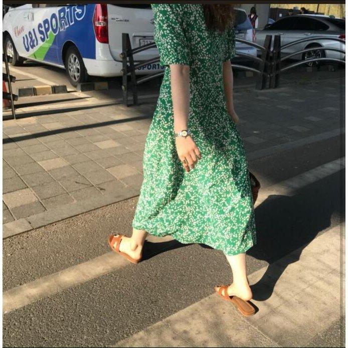 小花柄ワンピース グリーン ロングワンピース フラワー 夏 :air 小花柄ワンピース グリーン ロングワンピース フラワー 夏 :air