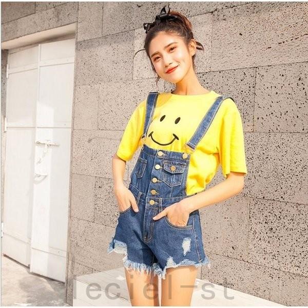 最大41 Offクーポン サロペットデニムショートパンツ短パン ーンズ ショートパンツ ボトムス ホットパンツ ショートデニム6色ブルー フラワー2枚ジミニズボン