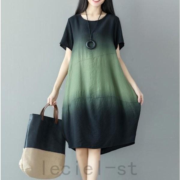 ワンピース レディース 2色 リネン コットン シンプル ナチュラル ゆったりレトロ 膝丈ワンピース 半袖 麻 大きいサイズ 夏 最安価格