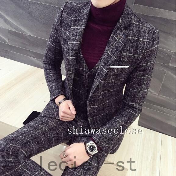 ビジネススーツ メンズ カジュアルスーツ 3点セット スーツセットアップ フォーマルスーツ 洗える 細身 紳士服　通勤　一つボタン ストライプ 厚手