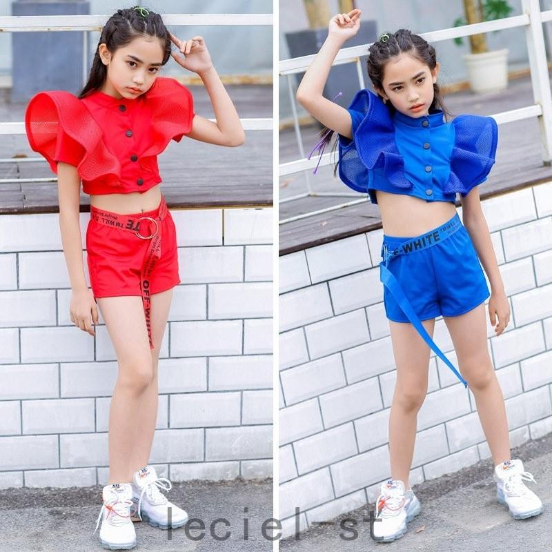ダンス 衣装 ヒップホップ キッズ 半袖 夏 へそ出し 韓国 黒 ダンスウェア Hiphop ジャズダンス 練習着 おしゃれ 派手 カジュアル ステージ衣装 演出服 おしゃれ バーゲンで
