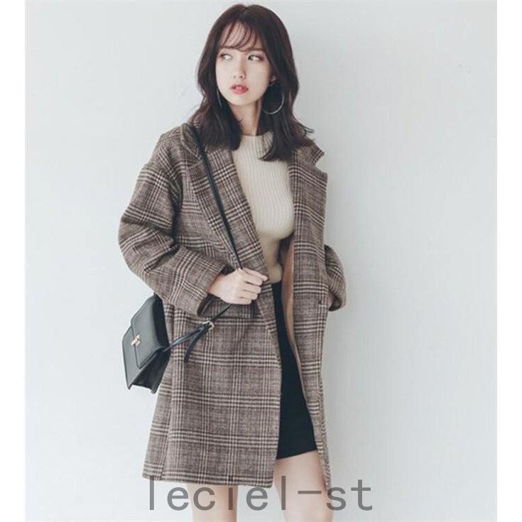 チェスターコート レディース ロングコート チェック柄コート ラシャ 洋服 アウター オーバーコート 冬 トレンドコーデ 最低価格の