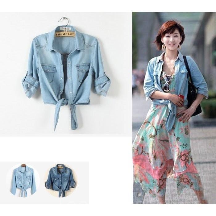 21新作シャツ デニムシャツ レディース 前結びシャツ 5分袖 前縛り ブラウス ショート丈 トップス Shi 4zitfioo Leciel 通販 Yahoo ショッピング