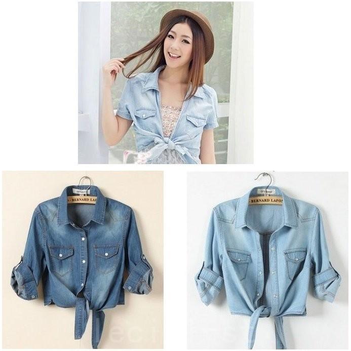 21新作シャツ デニムシャツ レディース 前結びシャツ 5分袖 前縛り ブラウス ショート丈 トップス Shi 4zitfioo Leciel 通販 Yahoo ショッピング