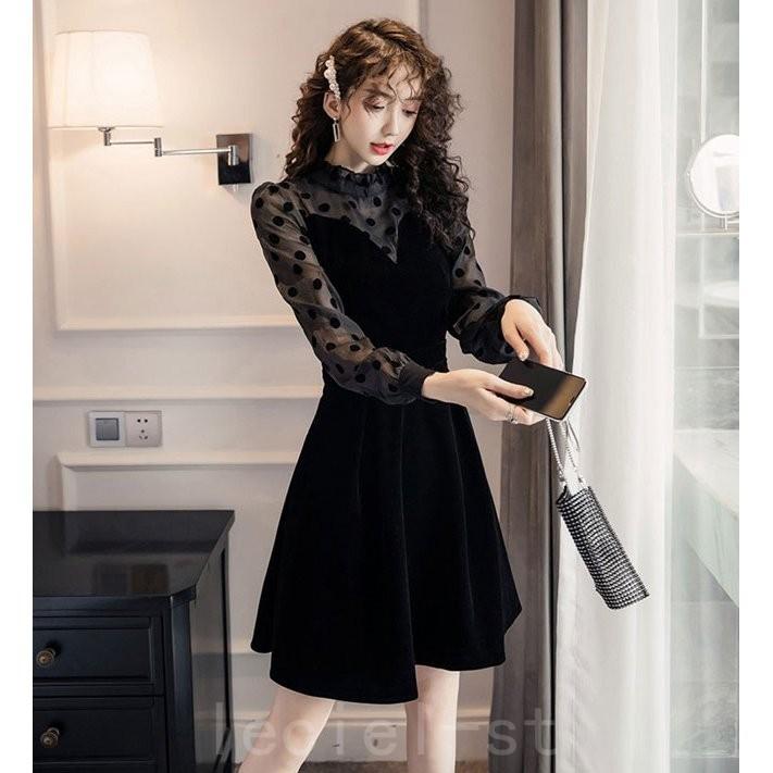 期間限定キャンペーン 21新作ミニワンピース ワンピース ミニ ドット柄 切替え シースルー フレア ワンピ 長袖 ブラック 黒 ワンピース サイズ 色 Xl 写真色 Www We Job Com