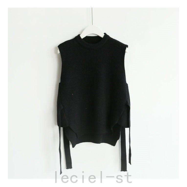 21新作ニットベスト 最大46 Offクーポン サイドリボン ベスト レディース ニットベスト おしゃれ 無地ニット リブニット