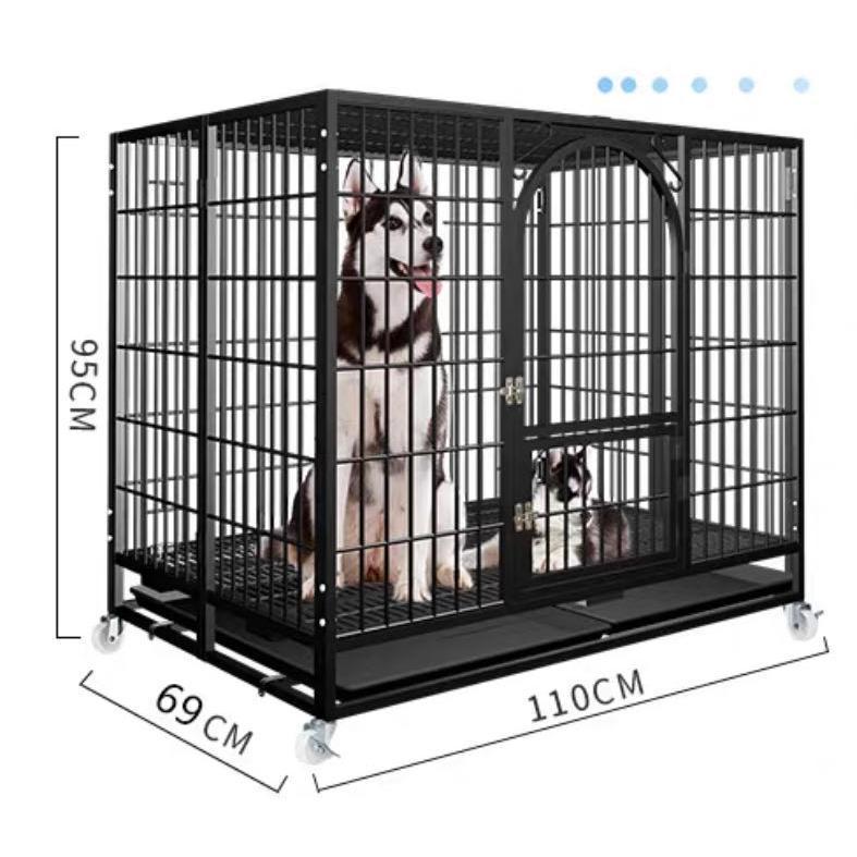 ペットケージ 鉄製 犬檻 犬小屋 ケージ 折りたたみ式 ペットサークル ドッグケージ ペットフェンス 大型 中型犬用 ペット用品 ダブルドア キャスター付き 