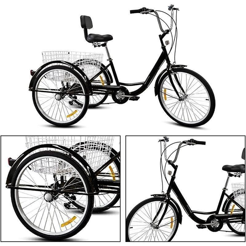 本日価格！！ 大人用三輪車 24インチ 7スピード 3輪自転車 大人用 三輪自転車 トライク マンパワーペダル 三輪車 男性女性向け 買い物かご付き 【8390589489】(29890円)