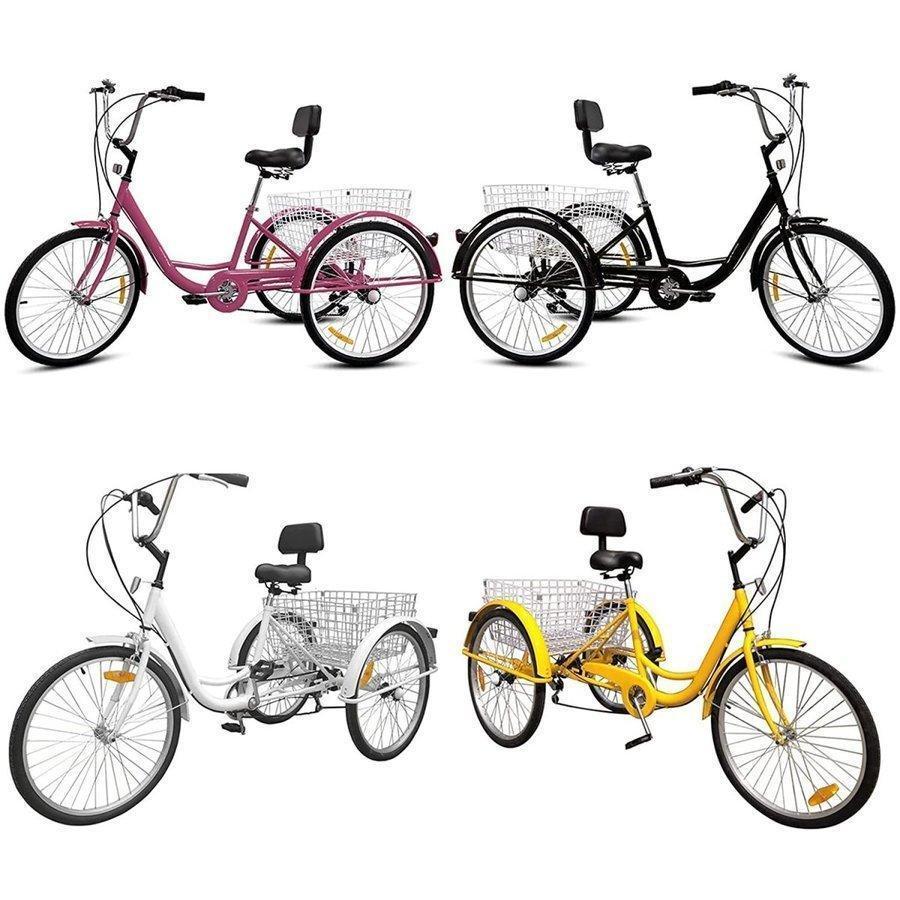 本日価格！！ 大人用三輪車 24インチ 7スピード 3輪自転車 大人用 三輪自転車 トライク マンパワーペダル 三輪車 男性女性向け 買い物かご付き 【8390589489】(29890円)