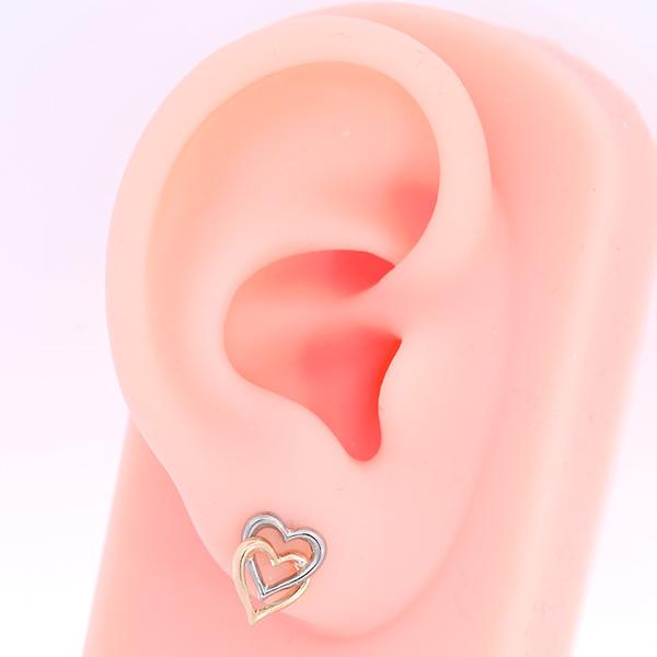 18金 プラチナ コンビハートピアス スタッド 1ペア 爆買 : ル・クール