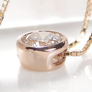 ネックレス シンプル 一粒ダイヤモンド 18金ピンクゴールド 0.3カラット フクリン留め ペンダントネックレス 爆買の画像