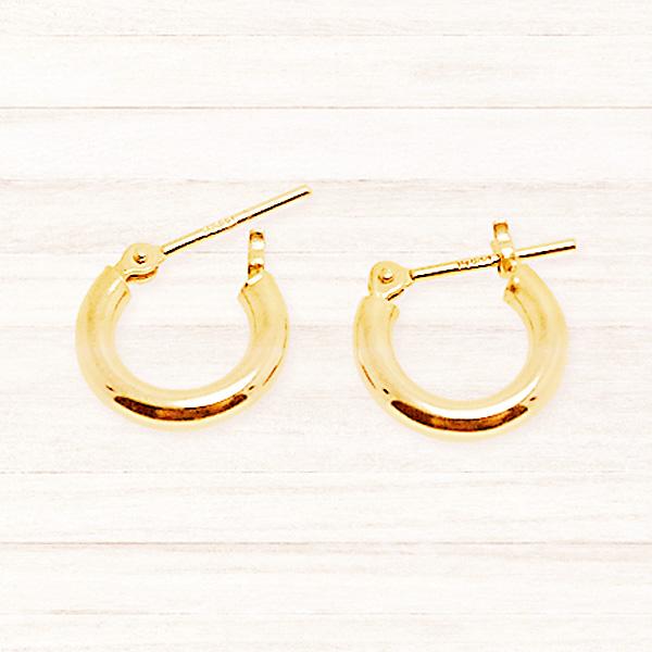 ピアス 18金 パイプピアス 18k 2mm×10mm フープ 輪っか 1ペア 両耳用 定番 シンプル 直径10mm 小さめ メンズ人気ピアス ピヤス ぴあす 爆買の画像