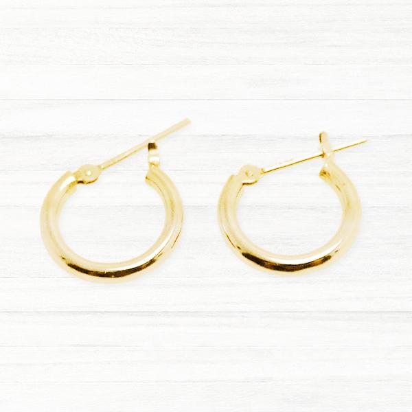 フープピアス 輪っかピアス パイプ 18金 2mm×13mm 直径13mm K18 小さめ 両耳用 定番 シンプル メンズ レディース ピヤス ぴあす 爆買の画像
